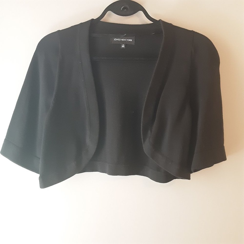 Jones New York Black Bolero Cropped Open Sweater Cardigan Short Sleeve Medium